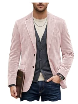 Men's Corduroy Blazer Jacket Casual Double-Sided Snow Cotton Slim Fit Notched Lapel Sport Coat for Business Daily Wear