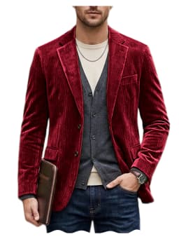 Men's Corduroy Blazer Jacket Casual Double-Sided Snow Cotton Slim Fit Notched Lapel Sport Coat for Business Daily Wear