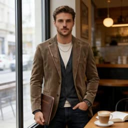 Men's Corduroy Blazer Jacket Casual Double-Sided Snow Cotton Slim Fit Notched Lapel Sport Coat for Business Daily Wear