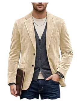 Men's Corduroy Blazer Jacket Casual Double-Sided Snow Cotton Slim Fit Notched Lapel Sport Coat for Business Daily Wear