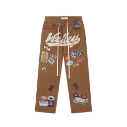 Shinning Diamond Letter Embroidery Badge Baggy Jeans for Men Vintage Straight Loose Casual Denim Trousers Oversized