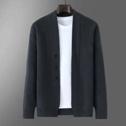 2025 Autumn Winter New Thick Cardigan 100% Pure Wool Men's Versatile Jacket V-Neck Loose Casual Highend Knitted Cashmere Sweater
