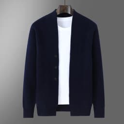 2025 Autumn Winter New Thick Cardigan 100% Pure Wool Men's Versatile Jacket V-Neck Loose Casual Highend Knitted Cashmere Sweater
