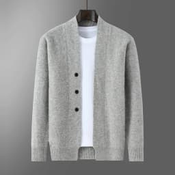 2025 Autumn Winter New Thick Cardigan 100% Pure Wool Men's Versatile Jacket V-Neck Loose Casual Highend Knitted Cashmere Sweater