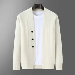 2025 Autumn Winter New Thick Cardigan 100% Pure Wool Men's Versatile Jacket V-Neck Loose Casual Highend Knitted Cashmere Sweater