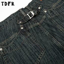 Pocket Spliced Jeans Mens Retro Washed Distressed Casual Straight Baggy Wide Leg Denim Pants Man