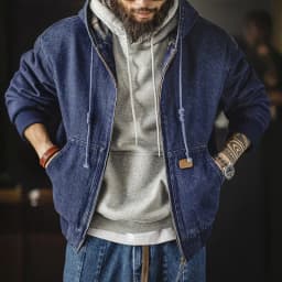 Maden Vintage J130 Heavyweight Hooded Jacket Canvas Classic Short Zip Front Solid Color Outerwear for Men Autumn Streetwear Coat