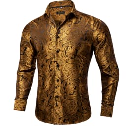 Men's Business Dress Shirts Black Gold Long Sleeve Formal Button-Down Collar Social Slim Fit Shirt Spring Man Casual Blouse