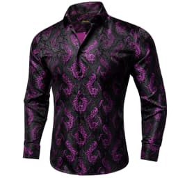 Men's Business Dress Shirts Black Gold Long Sleeve Formal Button-Down Collar Social Slim Fit Shirt Spring Man Casual Blouse