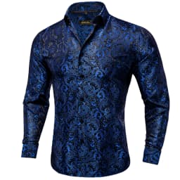 Men's Business Dress Shirts Black Gold Long Sleeve Formal Button-Down Collar Social Slim Fit Shirt Spring Man Casual Blouse