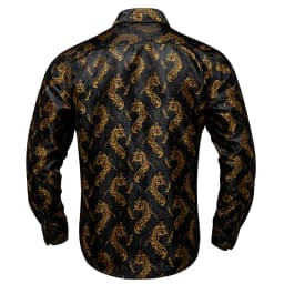 Men's Business Dress Shirts Black Gold Long Sleeve Formal Button-Down Collar Social Slim Fit Shirt Spring Man Casual Blouse