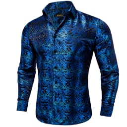 Men's Business Dress Shirts Black Gold Long Sleeve Formal Button-Down Collar Social Slim Fit Shirt Spring Man Casual Blouse