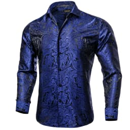 Men's Business Dress Shirts Black Gold Long Sleeve Formal Button-Down Collar Social Slim Fit Shirt Spring Man Casual Blouse