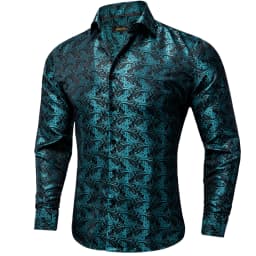 Men's Business Dress Shirts Black Gold Long Sleeve Formal Button-Down Collar Social Slim Fit Shirt Spring Man Casual Blouse