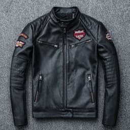 2025 New Black Embroidery Skull Motorcycle Leather Jackets Natural Cowhide Moto Jacket Biker Leather Coat Slim Clothing