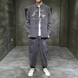 Two piece set （Shirt +Pants） Men Embroidery Linen Cotton Suit Chinese Style Shirt Men's Casual Loose Pants Retro Kungfu Trousers