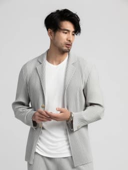 Miyake Pleated Blazer Black Suits For Men High Quality Casual Japanese Style Blazers Stretch Fabric Slim Fit Coat