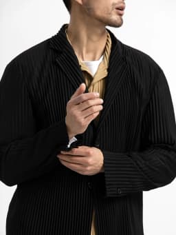 Miyake Pleated Blazer Black Suits For Men High Quality Casual Japanese Style Blazers Stretch Fabric Slim Fit Coat