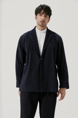 Miyake Pleated Blazer Black Suits For Men High Quality Casual Japanese Style Blazers Stretch Fabric Slim Fit Coat
