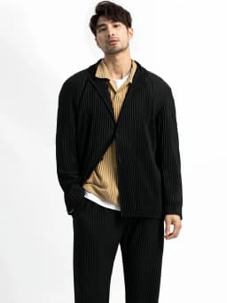Miyake Pleated Blazer Black Suits For Men High Quality Casual Japanese Style Blazers Stretch Fabric Slim Fit Coat