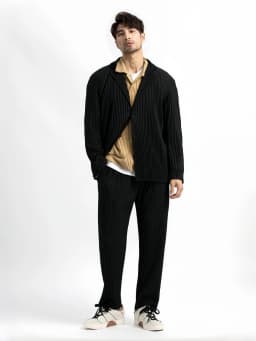 Miyake Pleated Blazer Black Suits For Men High Quality Casual Japanese Style Blazers Stretch Fabric Slim Fit Coat