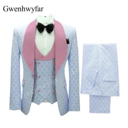 Gwenhwyfar New Polka Dot Suit for Men Custom Made Shawl Lapel Blazer Vest with Pants 2027 Fashion Wedding Tuxedos Groomsmen Wear