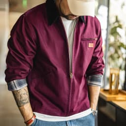 Maden Men's Retro J001 Detroit Jacket Lapel Collar Hunting Coat Heavyweight Canvas Work Jackets with Zipper for Spring Fall