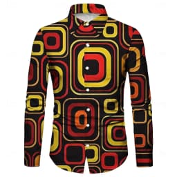 Men's 3D irregular geometric shape print long-sleeved shirt personalized polyester fabric casual shirt men's fashion lapel shirt