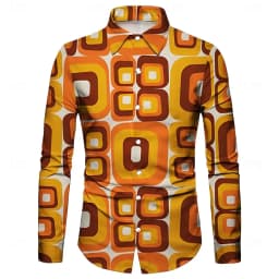 Men's 3D irregular geometric shape print long-sleeved shirt personalized polyester fabric casual shirt men's fashion lapel shirt