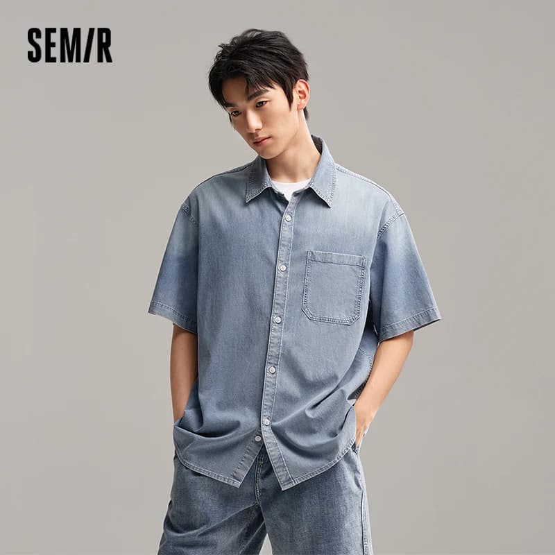 Semir Short Sleeve Shirt Men 2024 New Summer Version Trendy Vintage Denim Jacket