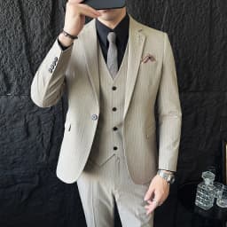 ( Blazer+Vest+Pants ) Groom Wedding Male Suit Luxury Brand Fashion Striped Men's Casual Business Office Double Breasted Suit
