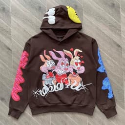 Frosted Print on Colorful Cartoon Rabbit Pullover Men Women High Quality Hoodie
