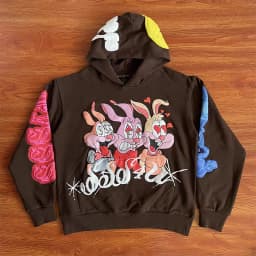 Frosted Print on Colorful Cartoon Rabbit Pullover Men Women High Quality Hoodie