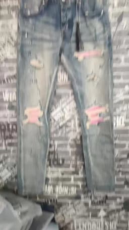 Y2K fashion new jeans with full elasticity, slim fit and hole stitching, leather with red patches, washed retro jeans, hip-hop b