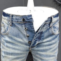Y2K fashion new jeans with full elasticity, slim fit and hole stitching, leather with red patches, washed retro jeans, hip-hop b