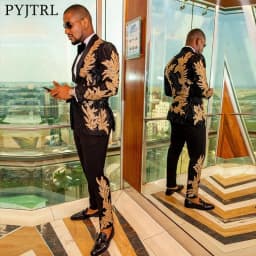 Men's Gold Sequin Applique Fashion Trend Suit Set High-Quality Casual Jacket And Western Pants Two-Piece Ensemble