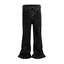 Vintage Batik Coating Black Slim Fit Flare Jeans Elasticity Stretch Ribbon Y2k Streetwear Casual Skinny Bell Bottom Jeans