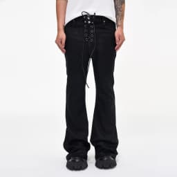 Vintage Batik Coating Black Slim Fit Flare Jeans Elasticity Stretch Ribbon Y2k Streetwear Casual Skinny Bell Bottom Jeans
