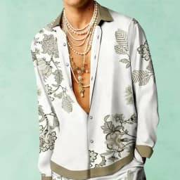 men's shirt retro music floral pattern print slim fit outdoor street long sleeve button clothing stylish street fashion design