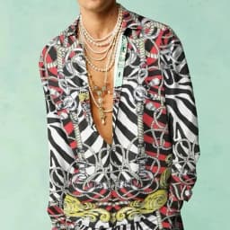 men's shirt retro music floral pattern print slim fit outdoor street long sleeve button clothing stylish street fashion design
