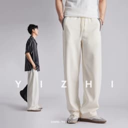 Men 260GSM Mamba Cotton Jogger Pants Summer Color Block Elastic Waist Japanese Style Loose Wide Leg Soft Casual Sports Trousers