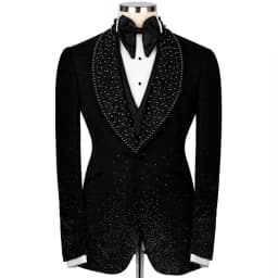 Customized Handsome Rhinestone Men Suits 1 Piece Sets Male Prom Blazer Shawl Lapel Ropa Hombre Slim Fit Groom Wedding Tuxedos