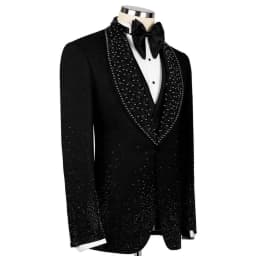 Customized Handsome Rhinestone Men Suits 1 Piece Sets Male Prom Blazer Shawl Lapel Ropa Hombre Slim Fit Groom Wedding Tuxedos