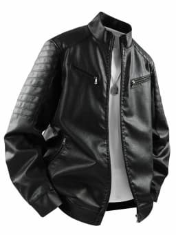 Men's Small Stand-Up Collar Leather Jacket, Wind-Resistant and Cold-Proof, with a Crisp Texture, Suitable for Light Business in the Workplace, Daily Shopping, Weekend Outings, Autumn and Winter Styles, Outdoor Walks, and Short Trips