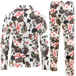 2026 New Thin Mens Suit Two-Piece, Poker Pattern Printed Decorative Jacket With Trousers, Fashion Casual Men Sets