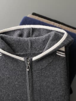 Men's 100% Merino Wool Two-piece Sets Hooded Collar Zipper Cardigan and Straight-leg Pant Autumn Winter Thickened Knit Clothing