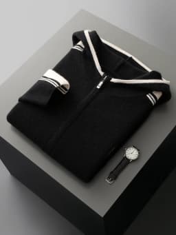 Men's 100% Merino Wool Two-piece Sets Hooded Collar Zipper Cardigan and Straight-leg Pant Autumn Winter Thickened Knit Clothing