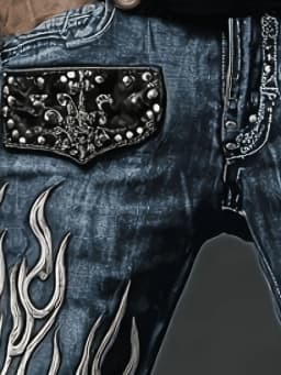 Men's Vintage Washed Straight Leg Denim Jeans, Skull Flame Graphic Print Rivet Studded Design, Loose Fit Punk Streetwear Casual Trousers, All Season Daily Outdoor Hip Hop Fashion Long Pants