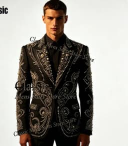 Luxury Diamond Men suit Customized Fashion Beaded Gem For Prom Groom Male Wedidng Party Glitter Blazer 2 Pieces Set Tuxedos Slim