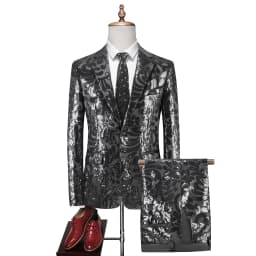 Red Men's Slim Fashion Sequin Suit Two Piece, Top + Pants, Available in Blue, Black, Gold, Green, Size M-6XL